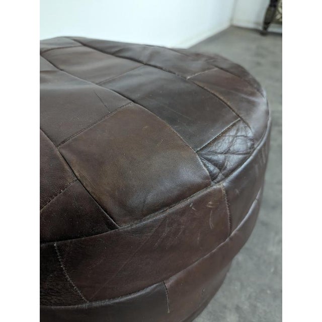 1970s Brown Leather Patchwork Ottoman, 1970s For Sale - Image 5 of 6