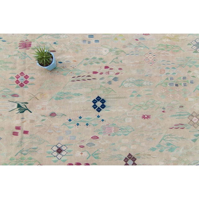 Contemporary 1950s Vintage Bessarabia Romanian Mansion Size Beige Plants Trees Hand-Woven Kilim Rug - 11’1” X 19’ For Sale - Image 3 of 10