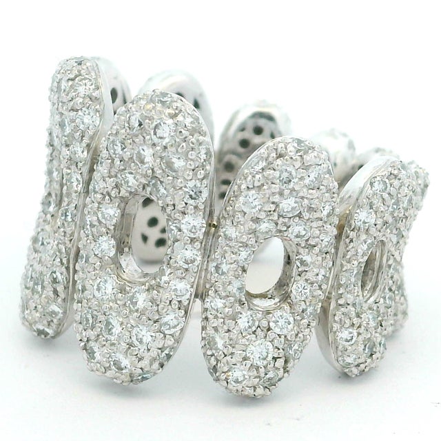 1990s Italian 18k White Gold 3 Carat Pavé Diamond Sculptural Statement Ring, Size 7 For Sale - Image 4 of 15