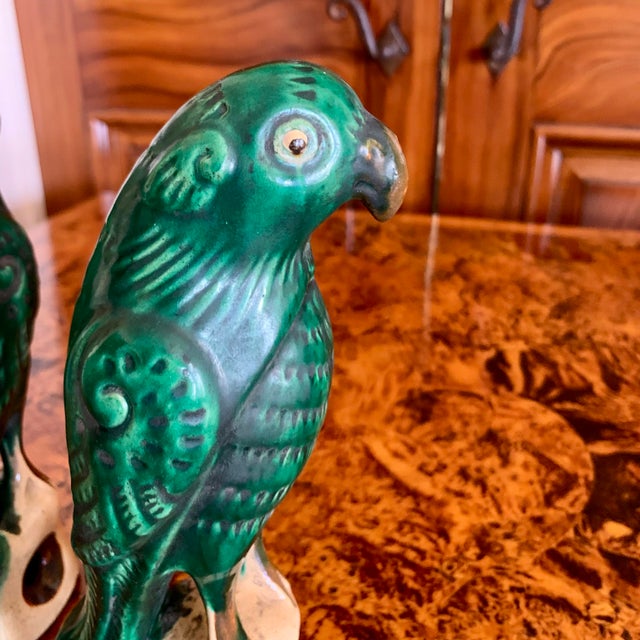Pair of Antique Sancai Glazed Chinese Export Parrots For Sale - Image 4 of 10