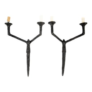 Vintage Carole Gratale Giacometti Style Two-Light Wall Sconce—A Pair For Sale