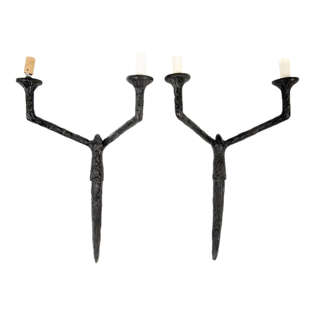 Vintage Carole Gratale Giacometti Style Two-Light Wall Sconce—A Pair For Sale