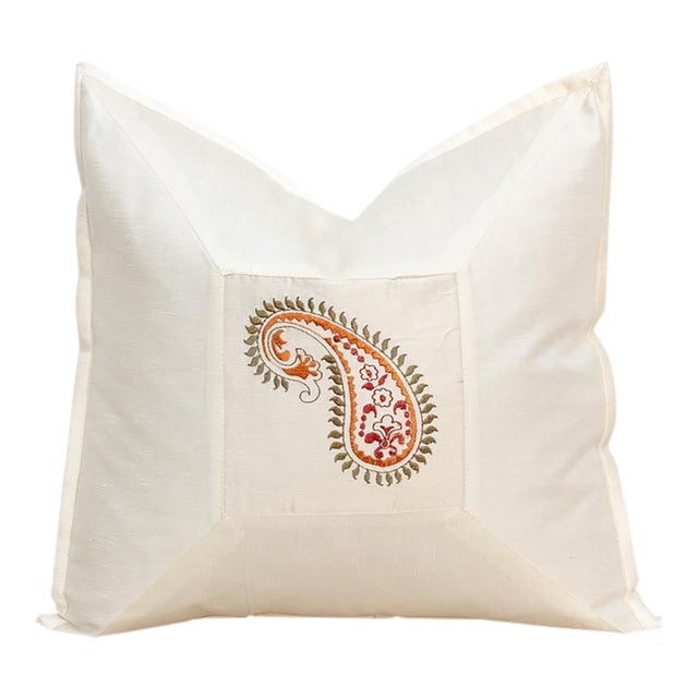 Jamawar Ivory Paisley Pillow Cover For Sale