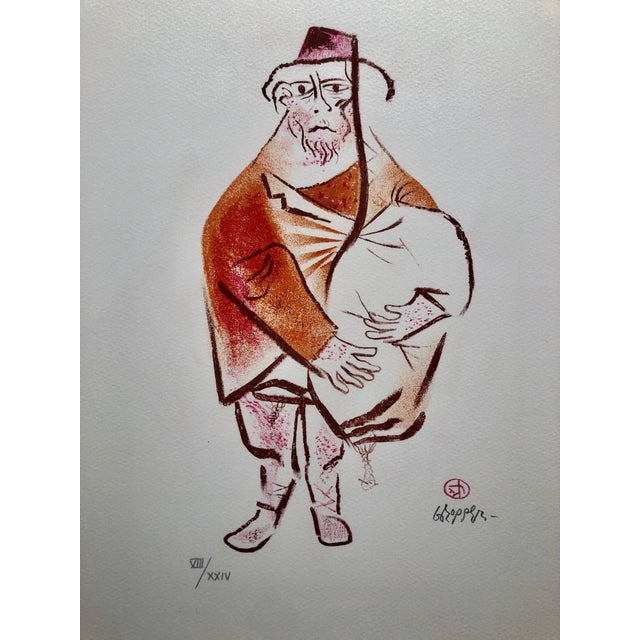William Gropper, Sephardic Jew Fez Hat Jewish Shtetl Americana Judaica Lithograph WPA Yiddish Art For Sale