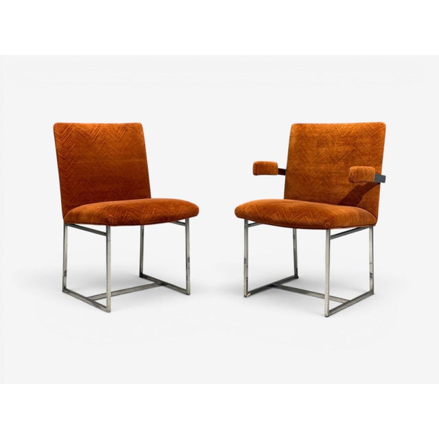 Milo Baughman, Six Dining Chairs, Chrome, Fabric, Usa, 1970s For Sale - Image 4 of 11