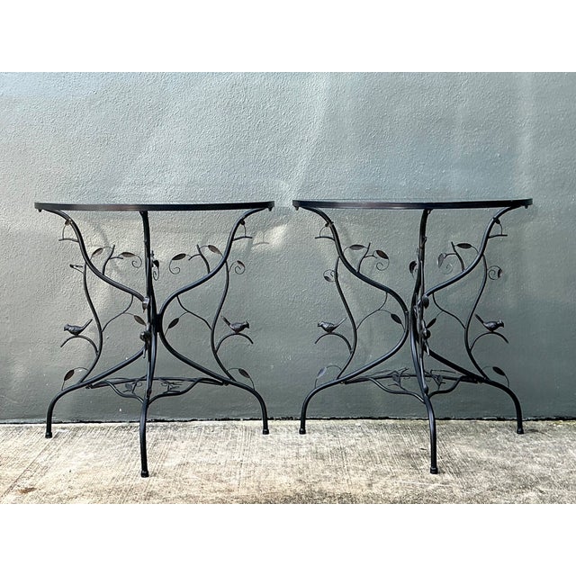 Vintage Sculptural Metal Demilune Console Tables - A Pair For Sale - Image 4 of 13