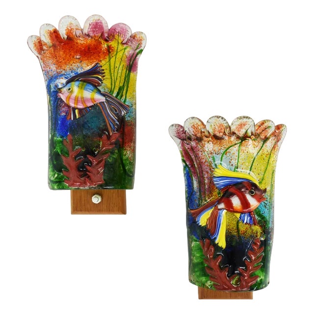 Massive Colored Murano Glass Aquario Wall Lights by Archimede Seguso for Seguso, 1960, Set of 2 For Sale