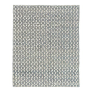 Rug & Kilim’s Modern Block Print Runner Rug in Blue with White Floral Pattern - 3x6 For Sale