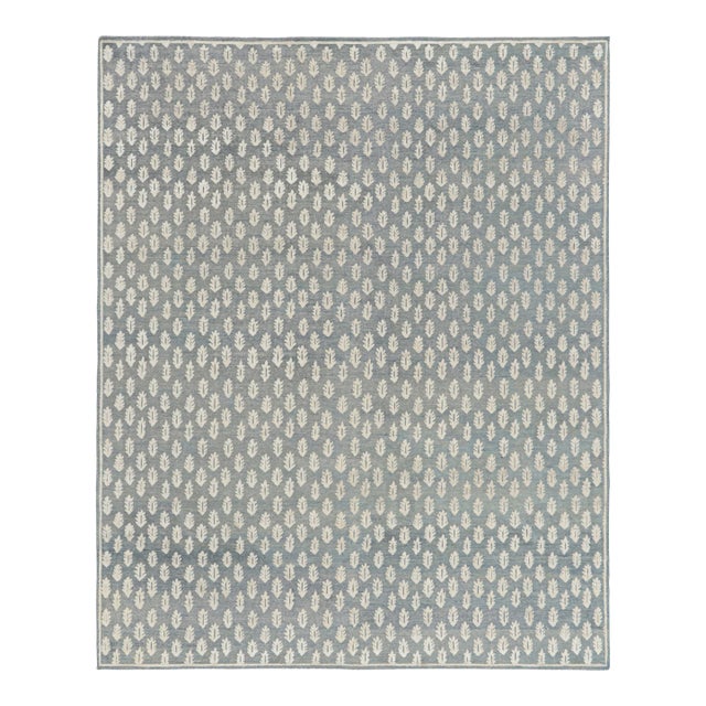 Rug & Kilim’s Modern Block Print Runner Rug in Blue with White Floral Pattern - 3x6 For Sale