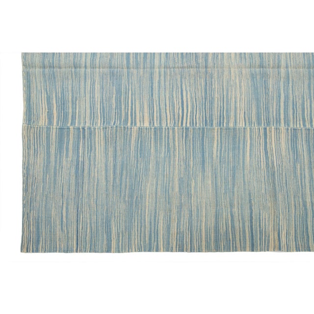 2010s Contemporary Blue/Beige Turkish Kilim Flatweave Wool Rug For Sale - Image 5 of 10