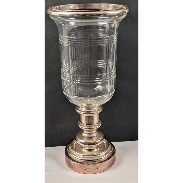 Silver Ralph Lauren Home Silver-Tone Metal & Cut-Pattern Glass Hurricane Candle Holder For Sale - Image 8 of 13