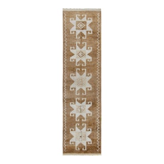 Vintage Tribal Runner in Beige-Brown and White Geometric Medallion Patterns For Sale