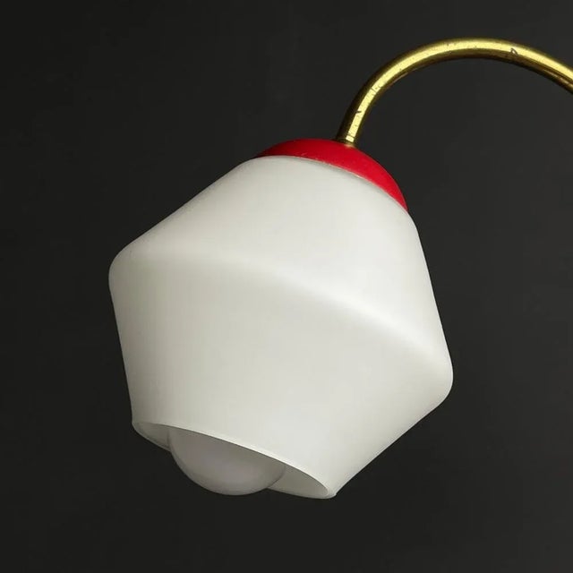 Vintage Italian Brass and Milky Glass 3-Arm Chandelier, 1950s For Sale - Image 12 of 13