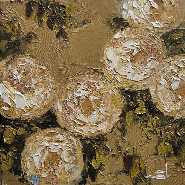 White Roses Impressionist Oil Painting by Vivek Mandalia For Sale