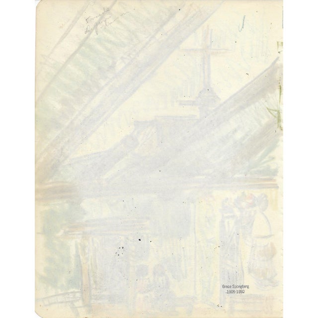Mid-Century Modern 1940s Grace Spongberg De Grazia Mission Tucson Drawing For Sale - Image 3 of 3