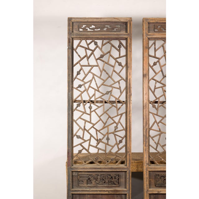 Pair of Chinese Hand-Carved Lattice Architectural Panels, circa 1900 For Sale - Image 11 of 18