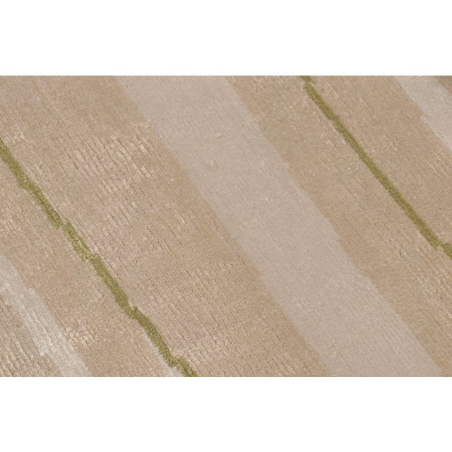 Modern Rug & Kilim’s Modern Geometric Striped Beige-Brown Cream and Green Silk For Sale - Image 3 of 10