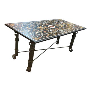 Pietra Dura + Wrought Iron in/Outdoor Table For Sale