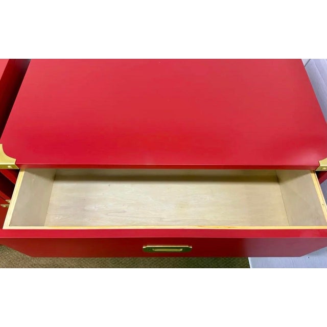 Red Campaign Style Three Drawer Chest With Brass Hardware. For Sale In New York - Image 6 of 8