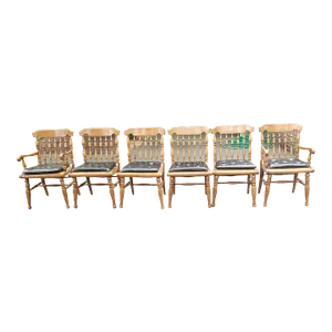 American Country Dining Chairs With Rush Seats and Loose Tufted Vinyl Seat Pads - Set of 6
