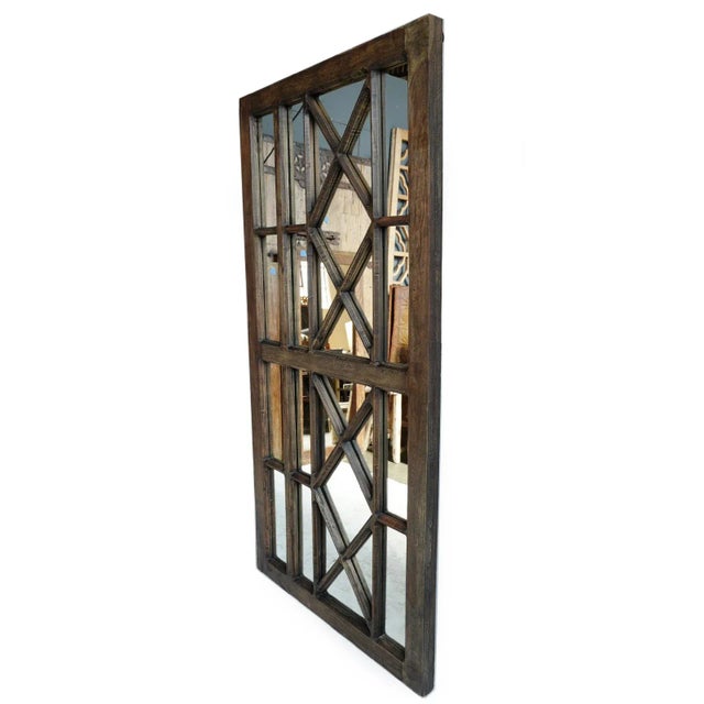Vintage dark brown wood window frame from India repurposed as a beautiful unique mirror. Can be hung on the wall...