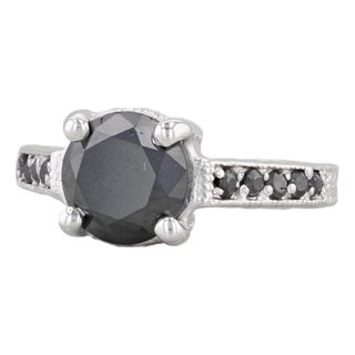 2.70ctw Black Diamond Ring 14k White Gold Size 6 Engagement For Sale