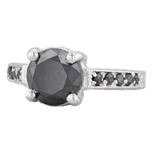 2.70ctw Black Diamond Ring 14k White Gold Size 6 Engagement For Sale