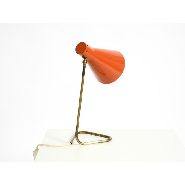 1950s Large Mid-Century Modern Brass Table Lamp with Brick-Red Shade, 1950s For Sale - Image 5 of 18