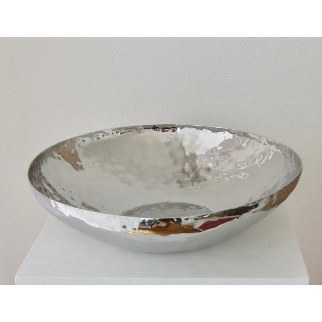 Large Bowl in Hammered Chrome Steel, Italy, 1980s For Sale - Image 3 of 6