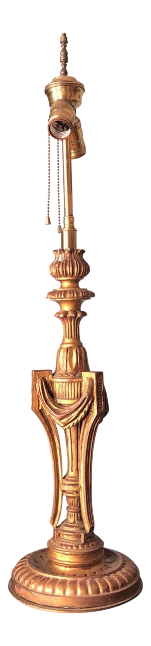 Gilded Neoclassical Wooden Vintage Table Lamp