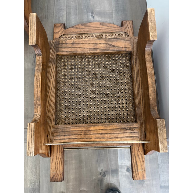 Pair of Antique Oak/Cane Canoe Folding Chairs Circa 1920s For Sale - Image 11 of 16