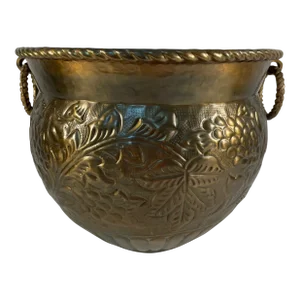 Vintage Hammered Brass Planter With Ring Handles