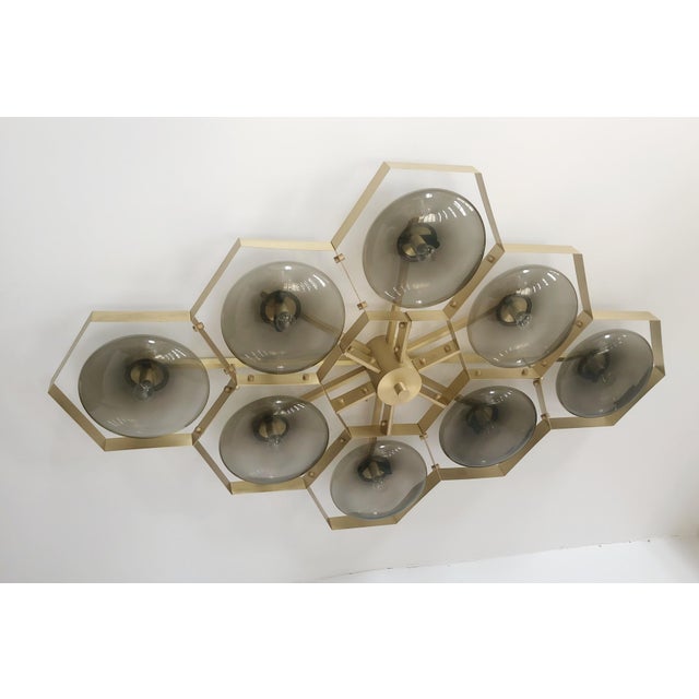 Brass 21st Century Hive Satin Brass Smoky Murano Flush Mount by Fabio LTD For Sale - Image 8 of 11