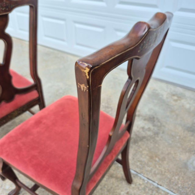 Mid-20th Century Lane Rustic Floral Paint Decorated Walnut Dining Chairs, Set of 6 For Sale - Image 14 of 18