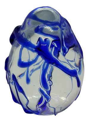 Mid-Century Raised Relief Free-Form Cobalt Blue Drizzle Pattern Art Glass Paperweight