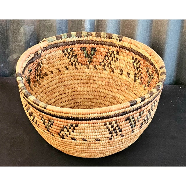 Vintage Native American Style Handwoven Coiled Basket With Geometric Design, C. 1960 For Sale - Image 4 of 12