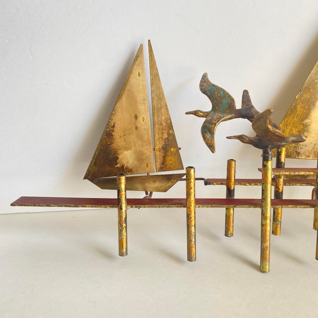 Mid Century Curtis Jere Shore Birds Metal Wall Art Sculpture Sailboat