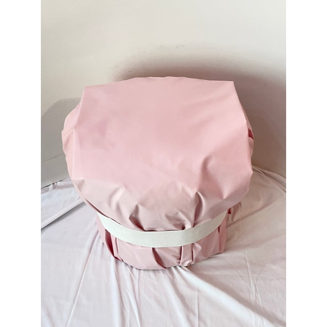 Modern Large Pink Leather Art Deco Pouf Ottoman Silver For Sale - Image 9 of 11