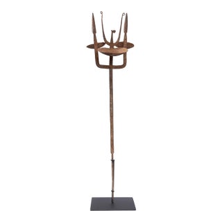 1940s Dogon/Bambara Iron Oil Lamp From Mali With Stand - 35" H X 7" W For Sale