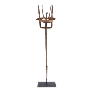 1940s Dogon/Bambara Iron Oil Lamp From Mali With Stand - 35" H X 7" W