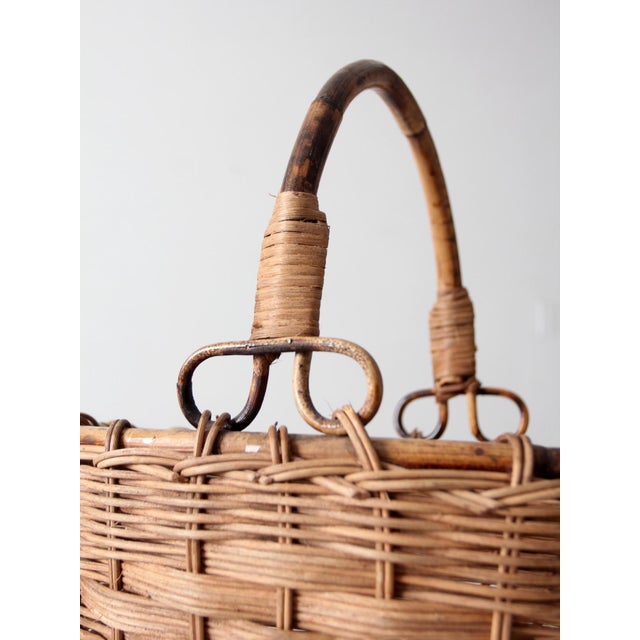 Vintage Woven Gathering Basket With Bamboo Handle For Sale - Image 4 of 13