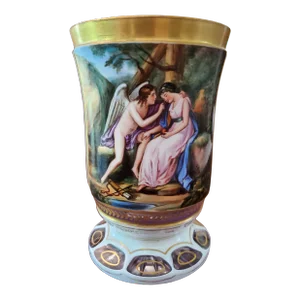 Late 19th Century Antique Bohemian Glass Moser Goblet Signed Overlay