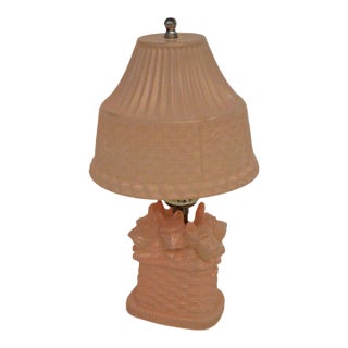 1930s Antique l.e. Smith Pink Satin Glass "Scottie Pups in a Basket" Boudoir Table Lamp For Sale