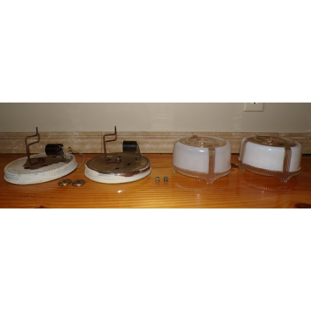 Vintage Art Deco Round Ceiling Light Fixture Milk & Clear Glass Shade For Sale - Image 17 of 18