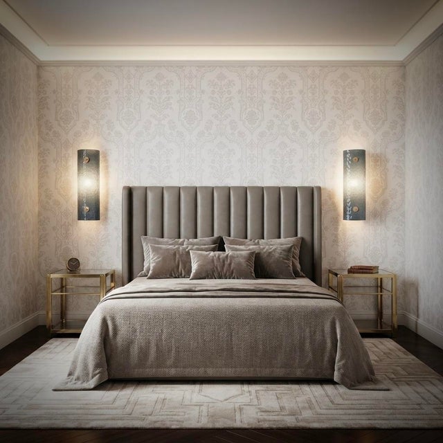 A stunning installation for this Murano glass wall sconce. A very unique and rare glass, with a teal effect, sandblasted...