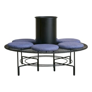 French Circular Iron Garden Bench with Cushions, 1950s For Sale