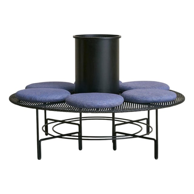 French Circular Iron Garden Bench with Cushions, 1950s For Sale