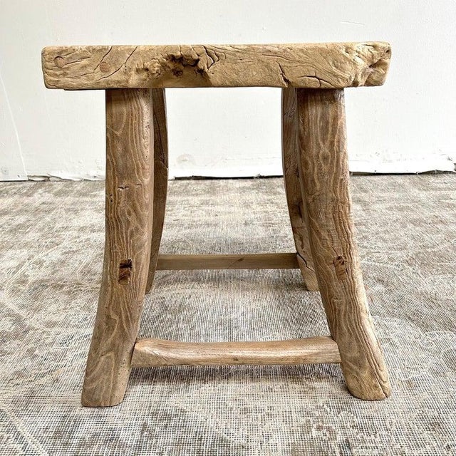 Vintage Rustic Elm Wood Stool | Chairish