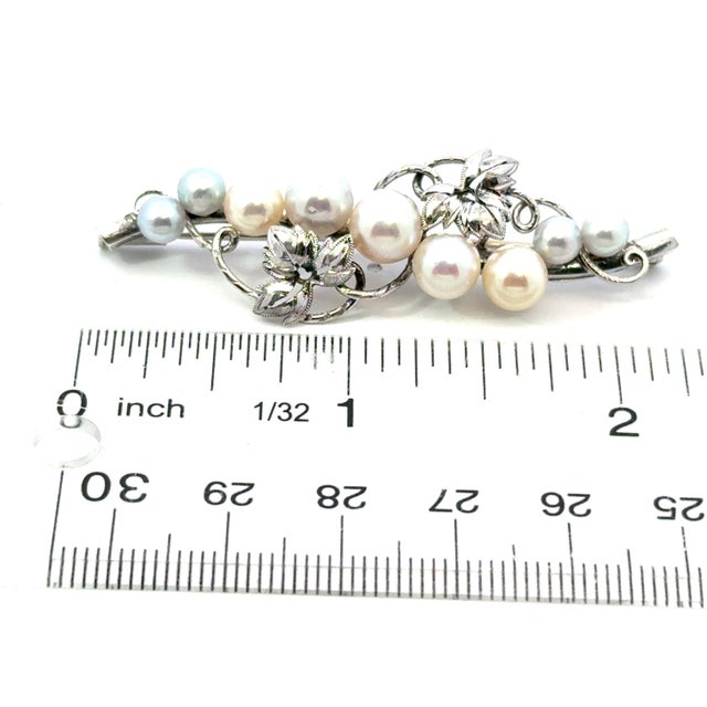 Metal 1990s Mikimoto Akoya Pearl Brooch Sterling Silver 6.8 mm Estate 8 Grams For Sale - Image 7 of 12