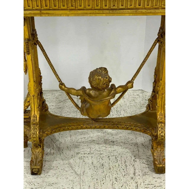 19th Century 19th Century French Giltwood Swinging Putto Marble Top Table/ Ferner For Sale - Image 5 of 13